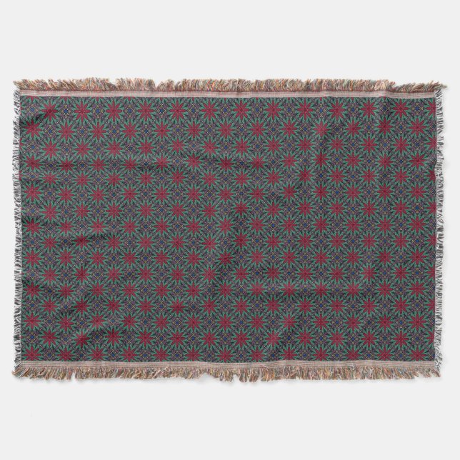 Rotes Blumenmuster mit Grün und Blau Decke (Vorderseite)