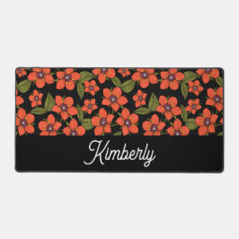 Rotes Blumenmuster mit individuellem Namen Schreibtischunterlage