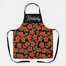 Rotes Blumenmuster mit individuellem Namen Schürze