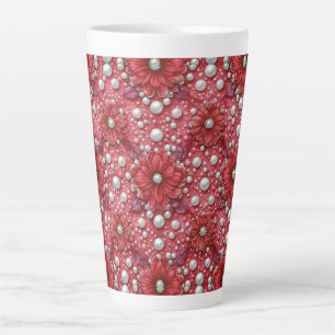 Rotes Blumenmuster mit Perlenakzenten Milchtasse