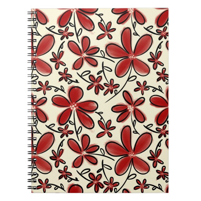 Rotes Blumenmuster Notizblock (Vorderseite)