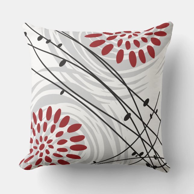 ROTES BLUMENMUSTER Retro Wurfs-Kissen Kissen (Vorderseite)