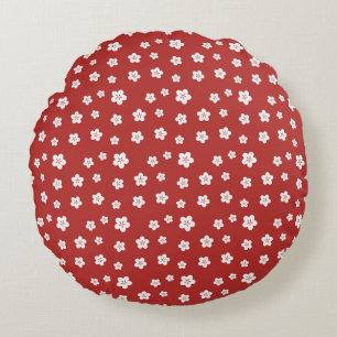 Rotes Blumenmuster Rundes Kissen