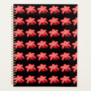 Rotes Blütenwasserfarben-Blumenmuster auf Schwarz Planer