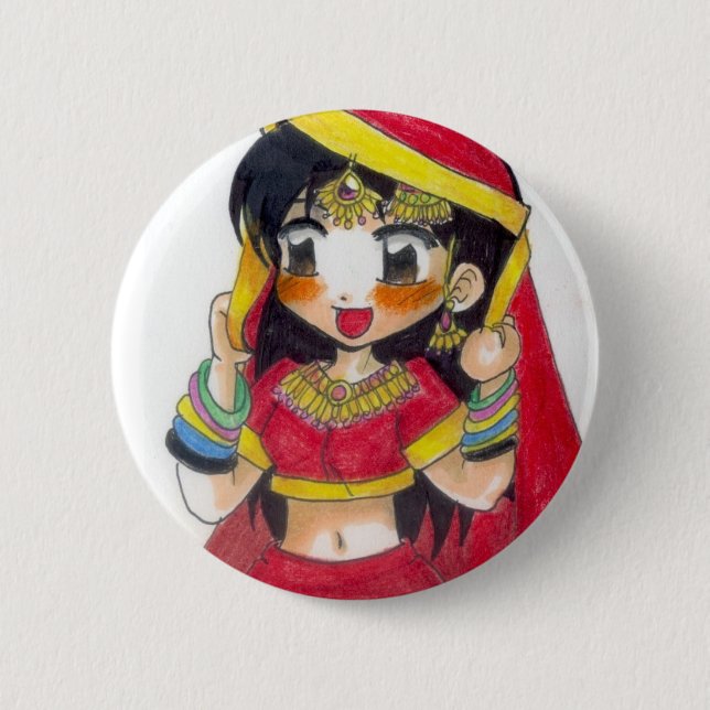 Rotes Bollywood Button (Vorderseite)