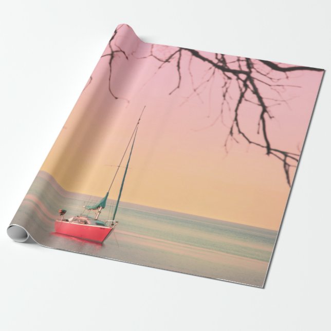 ROTES BOOT AM STRAND WÄHREND DER SONNE GESCHENKPAPIER (Ungerollt)