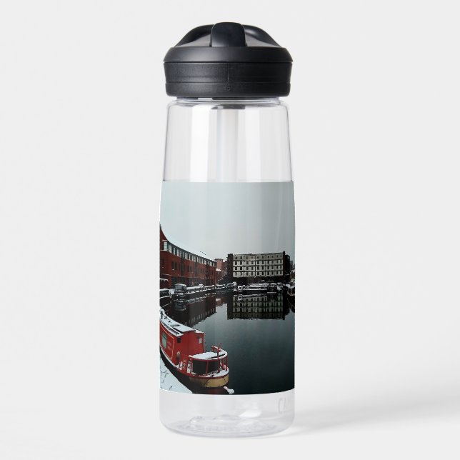 Rotes Boot, am Wasser Trinkflasche (Vorne)