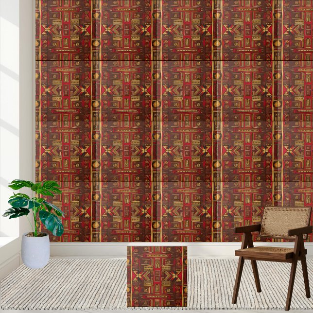 Rotes Brown und Gold afrikanische Tribal Muster Ti Fliese (Red Brown and Gold African Tribal Pattern Tile)