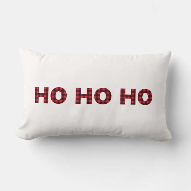 Rotes Buffalo Kariert Ho Ho Weihnachten Kissen (Vorderseite)