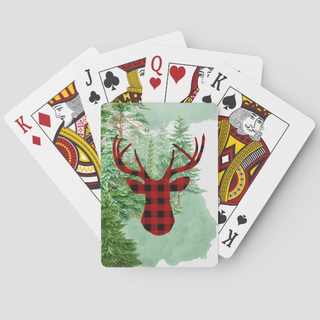 Rotes Buffalo Karierte Spielkarten mit Buck Deer (Rückseite)