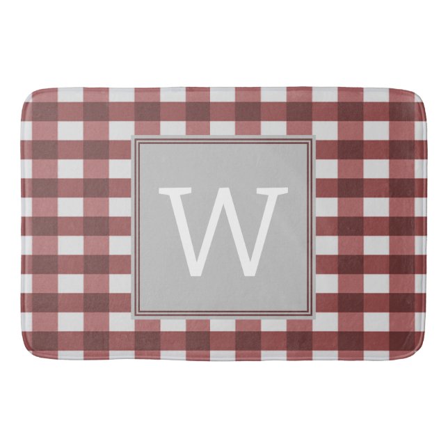 Rotes Buffalo Kariertes Monogramm Bath Mat Badematte (Vorderseite)