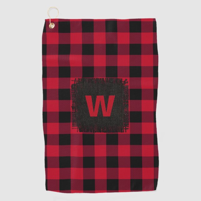 Rotes Buffalo-Kariertes Monogramm Golfhandtuch (Vorderseite)