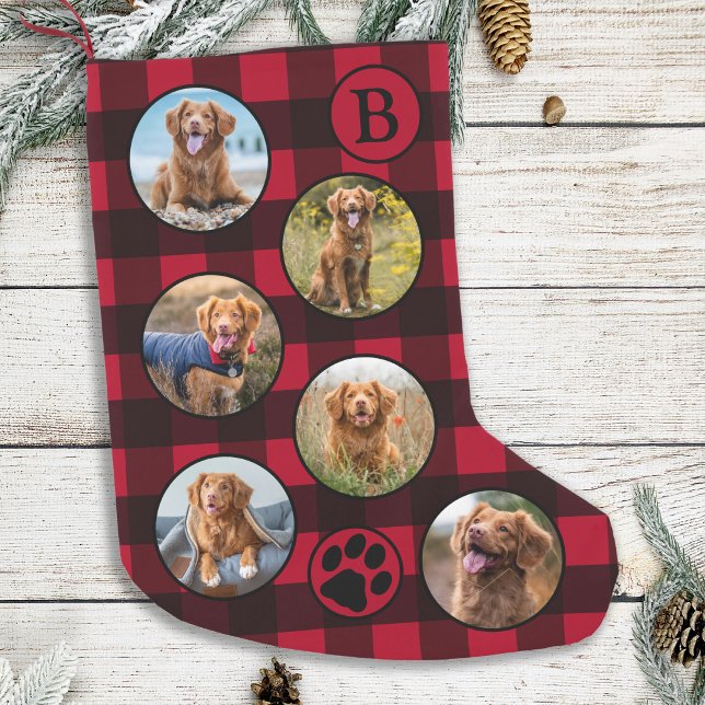 Rotes Buffalo Kariertes Personalisiertes Tier Foto Kleiner Weihnachtsstrumpf (Von Creator hochgeladen)