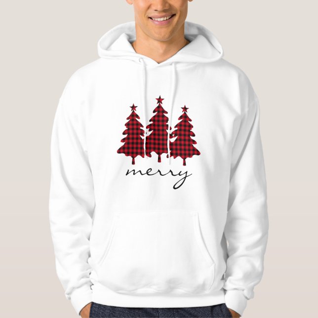 Rotes Buffalo Karo Pine Trees Hoodie (Vorderseite)