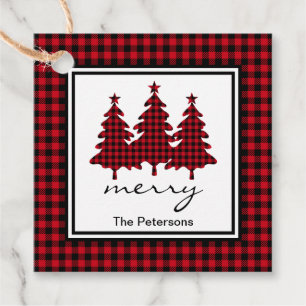 Rotes Buffalo Karo Pine Trees Personalisiert Geschenkanhänger
