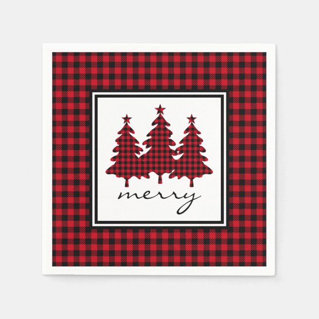Rotes Buffalo Karo Pine Trees Serviette (Vorderseite)