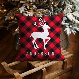 Rotes Buffalo-Monogramm Karierter Rentier Kissen