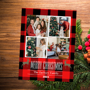 Rotes Buffalo Weihnachtsfeiertage Familie 4 Foto Feiertagspostkarte
