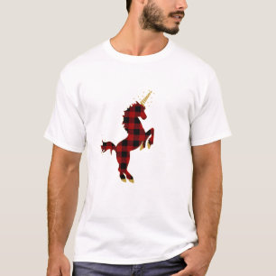 Rotes Büffel-Karo-Einhorn-Weihnachts-T-Shirt für M T-Shirt