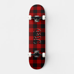 Rotes Büffel-Karo geometrisches Sportdeck Skateboard