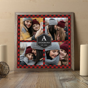 Rotes Büffel-Karo-Lumberjack-Familienfoto-Collage Poster