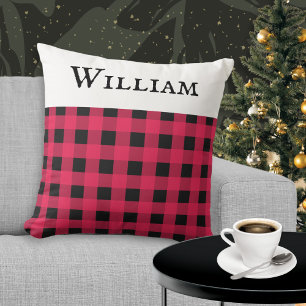 Rotes Büffel-Karo-Personalized-Weihnachten Kissen