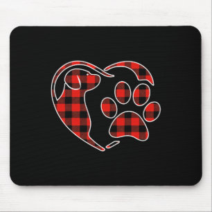 Rotes Büffel-Karo-Pyjama-Hund-Herz-Pfote-Weihnacht Mousepad