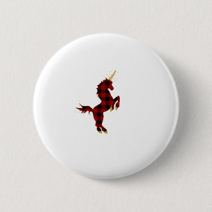 Rotes Büffelkariert-Einhorn-Weihnachts-T-Shirt für Button