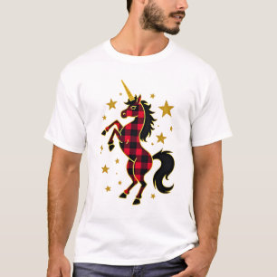 Rotes Büffelkariertes Einhorn-Weihnachts-T-Shirt f T-Shirt