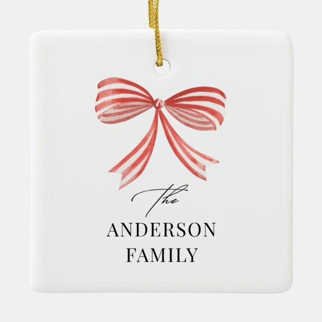 Rotes Bugband Script Familienurlaub Foto Keramikornament (Vorderseite)