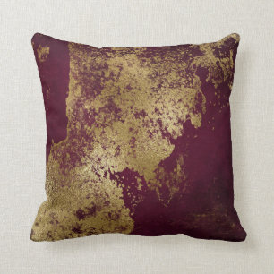 Rotes Burgunder beunruhigtes Grungy Gold Vip Kissen