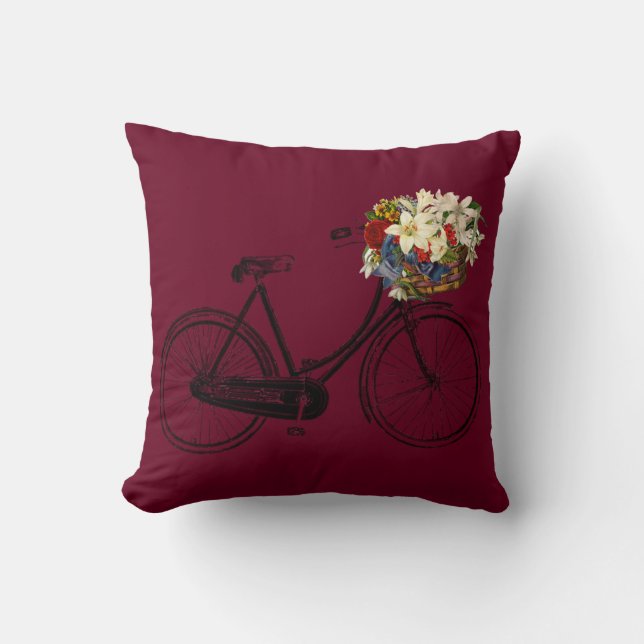 Rotes Burgunder-Fahrrad-Blume   Throwkissen Kissen (Vorderseite)