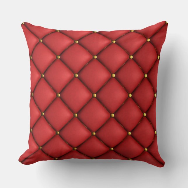 Rotes büscheliges ledernes Blick-Druck-Kissen Kissen (Vorderseite)