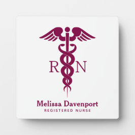 Rotes Caduceus Registered Nurse Medical Symbol Fotoplatte