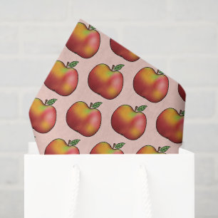 Rotes Cartoon-Apfel-Fruchtmuster auf Rosa Seidenpapier