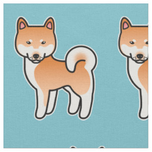 Rotes Cartoon-Shiba-Inu-Muster Stoff