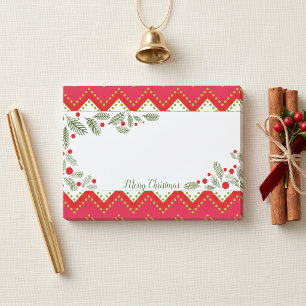 Rotes Chevron-Wintergrün-Weihnachtsnotiz Post-it Klebezettel