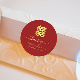 Rotes chinesisches Hochzeitsherz - doppeltes Glück Runder Aufkleber
