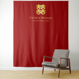 Rotes chinesisches Hochzeitsherz - doppeltes Glück Wandteppich