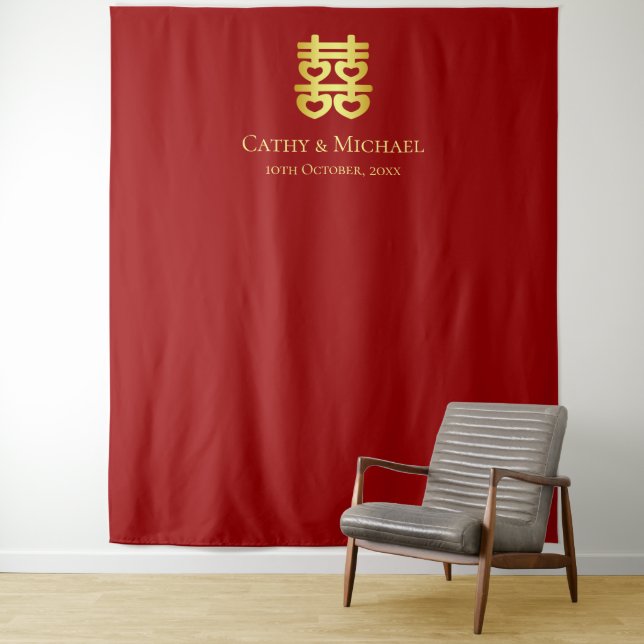 Rotes chinesisches Hochzeitsherz - doppeltes Glück Wandteppich (Beispiel)