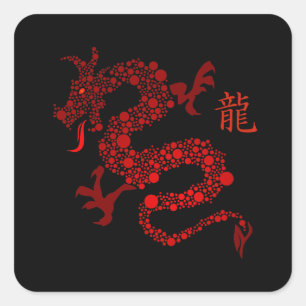 Rotes Chinesisches Jahr des Drachen Quadratischer Aufkleber