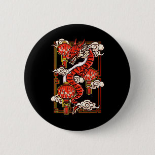 Rotes Chinesisches Neujahr des Drachen 2024 Latern Button
