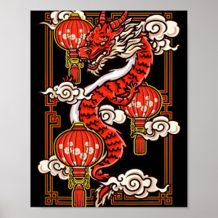Rotes Chinesisches Neujahr des Drachen 2024 Latern Poster