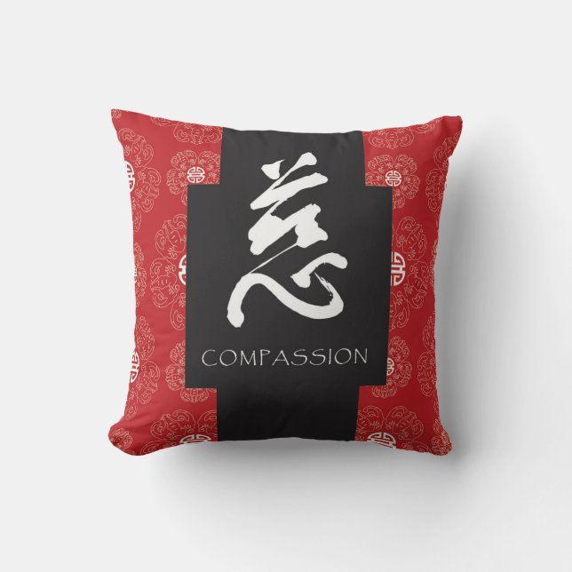 Rotes chinesisches Zen-Mitleid-Kissen Kissen (Vorderseite)