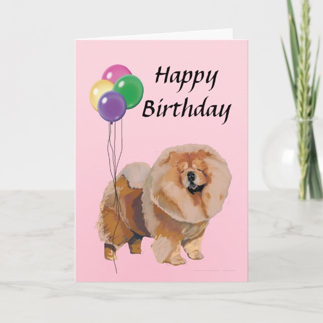 Rotes Chow-Chow mit Ballon-alles Gute zum Karte (Vorderseite)