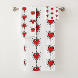 Rotes Chrome-Dornen-Herz-Sigil-Handtuch-Set Badhandtuch Set