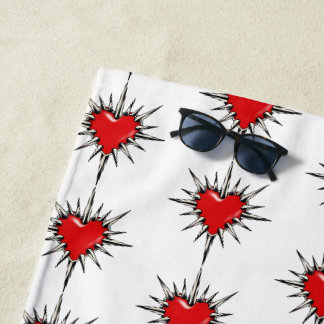 Rotes Chrome-Dornen-Herz-Sigil-Strandtuch Strandtuch