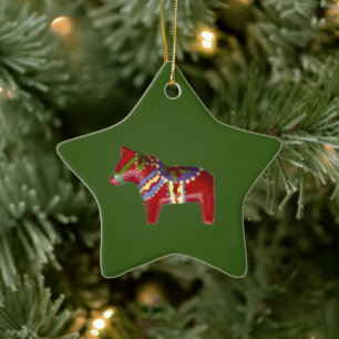 Rotes Dala-Pferd # ! Stern-Ornament Keramik Ornament