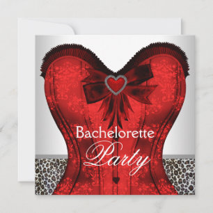 Rotes Damast Korsett Leopard Junggesellinnenparty Einladung