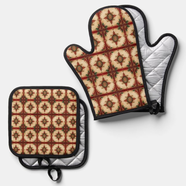 Rotes Dekoratives Ofenhandschuh & Topflappen-Set (Vorderseite/Rückseite)